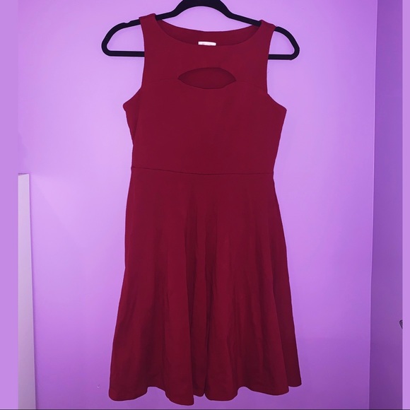 Xhilaration Red Solid Fit and Flare Cut-Out Dress - Picture 3 of 4